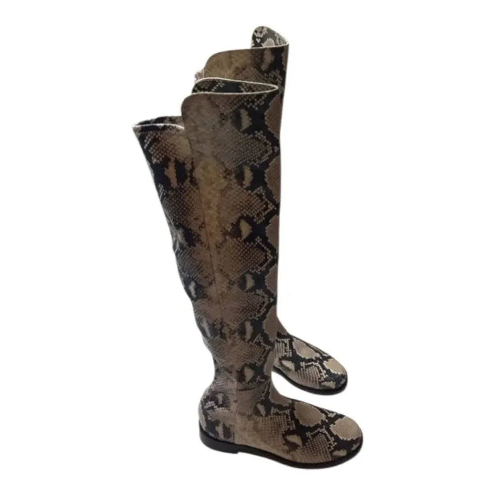 Stuart Weitzman pathython‎ over the knee flat heel boots Cream